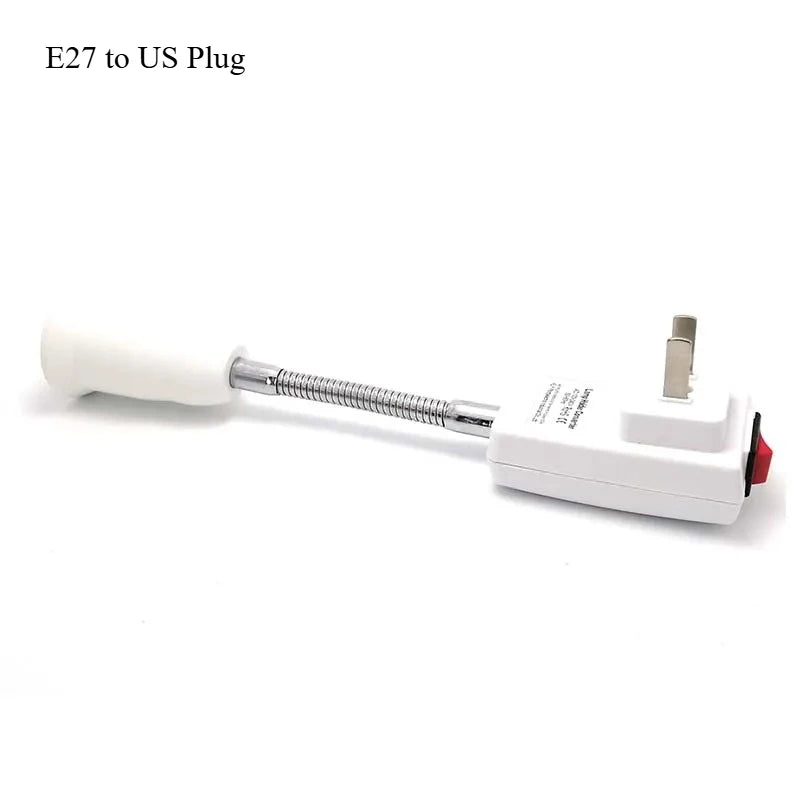 2PCS Flexible Tube E27 to EU UK US Plug Lamp Holder Converter Australia Rotary LED Light Base Bulb Socket With Switch