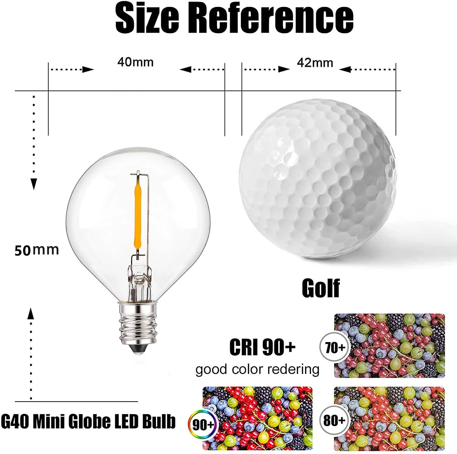 25PCS Vintage G40 LED Light Bulbs 1W E12 220V Warm White 2200K Clear Glass Equal 7W Incandescent String Light Replacement Bulb