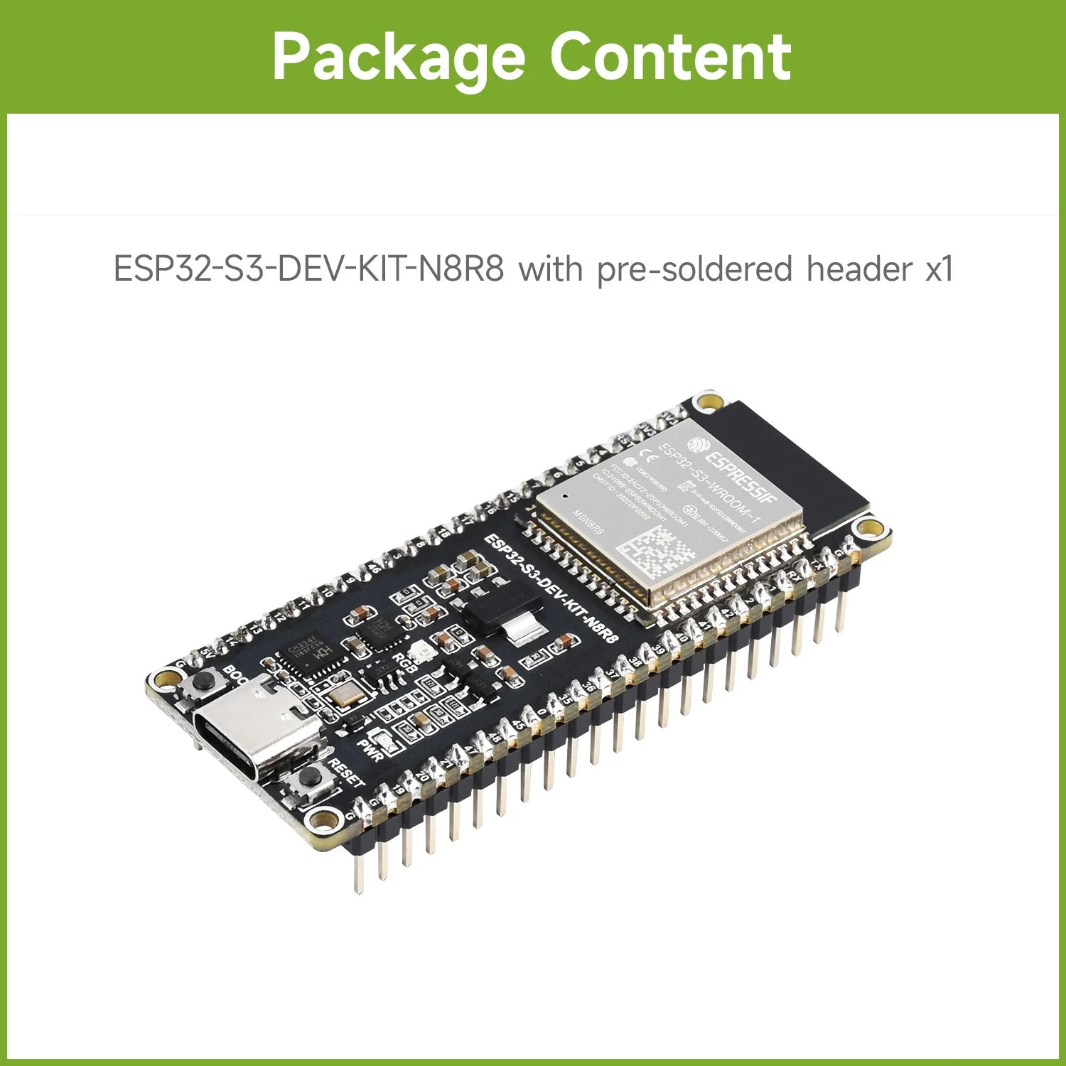 Waveshare ESP32-S3 Microcontroller, 2.4GHz Wi-Fi Development Board, 240MHz Dual Core Processor, ESP32-S3-WROOM-1-N8R8 Module