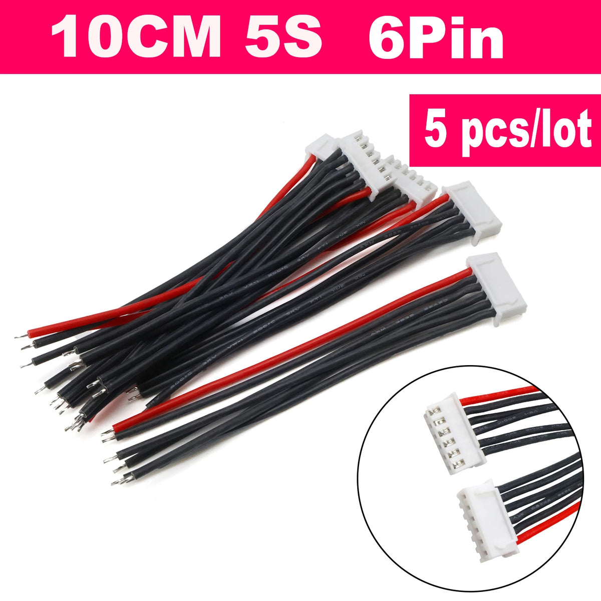 5Pcs JST-XH Balance Charger Cable 1S 2S 3S 4S 5S 6S 7S 8S 22AWG Silicone Wire 10cm Female Plug Extension Cord RC Lipo IMAX B6