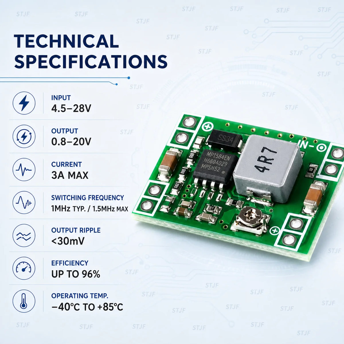 5PCS  MP1584  DC-DC Step Down Power Supply Module MP1584EN 3A Adjustable Buck Converter for Arduino Replace LM2596 24V 12V 5V 3V