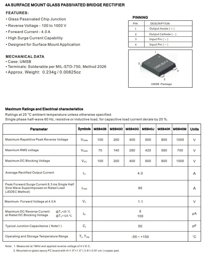 20PCS/lot DF06S DF10S MB20M MB30M MB40M UMSB MSB20M MSB30M MSB40M SMD Rectifier bridge stack