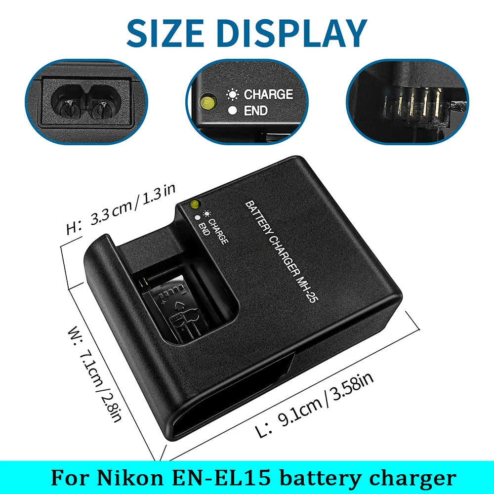 MH-25 EN-EL15 Charger D850 D800 D800E D810 D810E D600E D500 D7000 D7100 D7200 D7300 D7500 D610 D750 V1 Camera Battery Charger