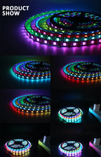 WS2812B RGBIC LED Strip Light 5V DC 5050 300LED SMD Digital LED Tape Ribbon Lamp Black PCB Waterproof Addressable RGB IC Stripe