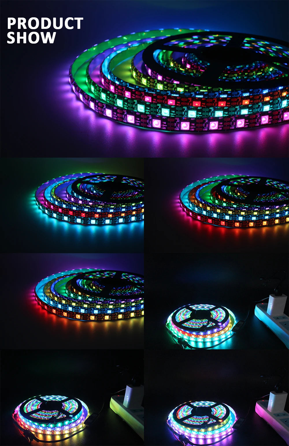 WS2812B RGBIC LED Strip Light 5V DC 5050 300LED SMD Digital LED Tape Ribbon Lamp Black PCB Waterproof Addressable RGB IC Stripe