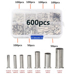 970pcs Copper Connecting Pipe Wire Joint Small Copper Tube Terminal Cable Lug Bootlace Ferrule Kit With Heat Shrink Tube Plier