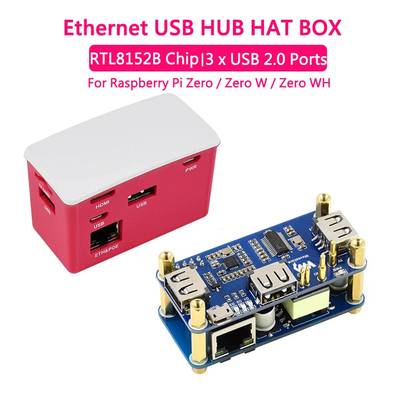 Raspberry Pi Zero PoE Power Over Ethernet/USB HUB HAT 3 X USB 2.0 Ports 802.3af-Compliant For Raspberry Zero W / Zero WH