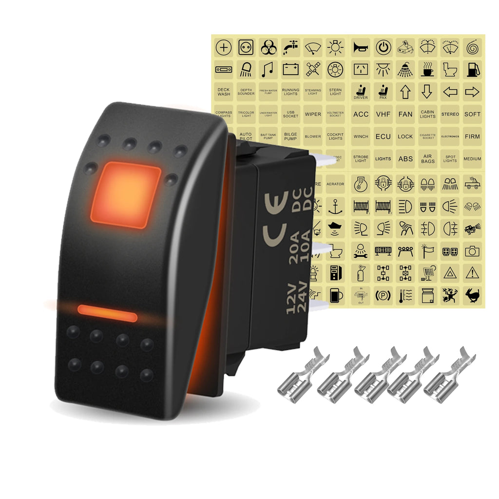 12V 20A White Lens Led Rocker Switch SPST / DPDT / Latching ON-OFF / Momentary (ON)-OFF-(ON) For Carling Switch Replace