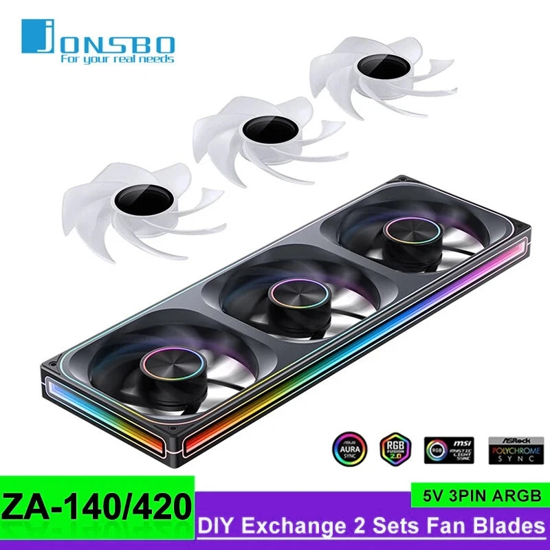 Jonsbo ZA-420/140 Computer Case Fan DIY Exchange 2 Sets Fan Blades  5V ARGB 140mm PWM Reverse Combination Cooling Fan