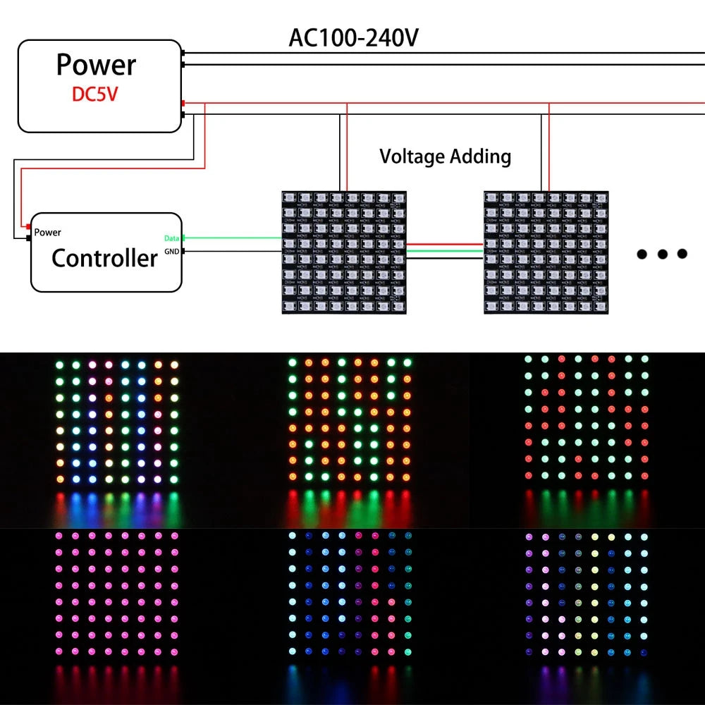 1-10Pcs WS2812B RGB Flexible 4X12 8X8 16x16 8x32 Pixel Led Panel Matrix Screen Module WS2812 Individually Addressable IC DC5V