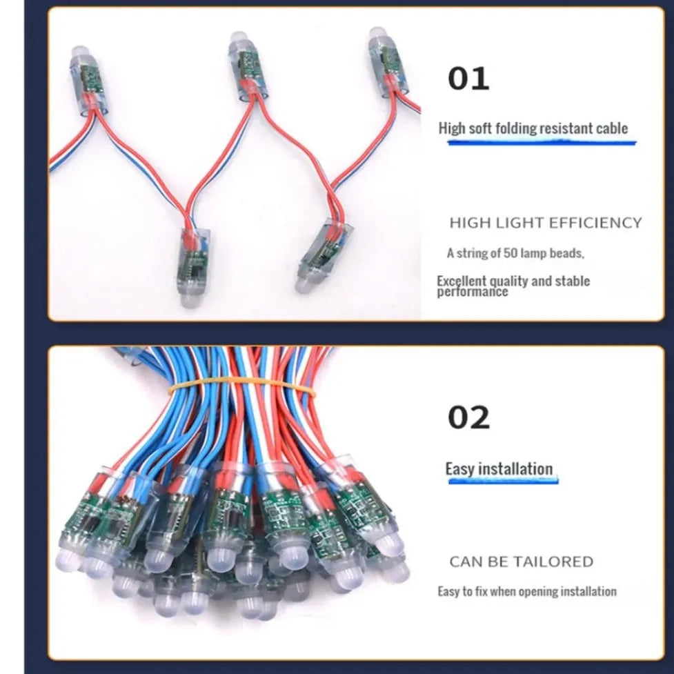 DC5V/12V 12mm WS2811 RGB Digital Addressable LED Pixel String Lights IP68 Waterproof Full Color LED Module Light 50/100/200pcs
