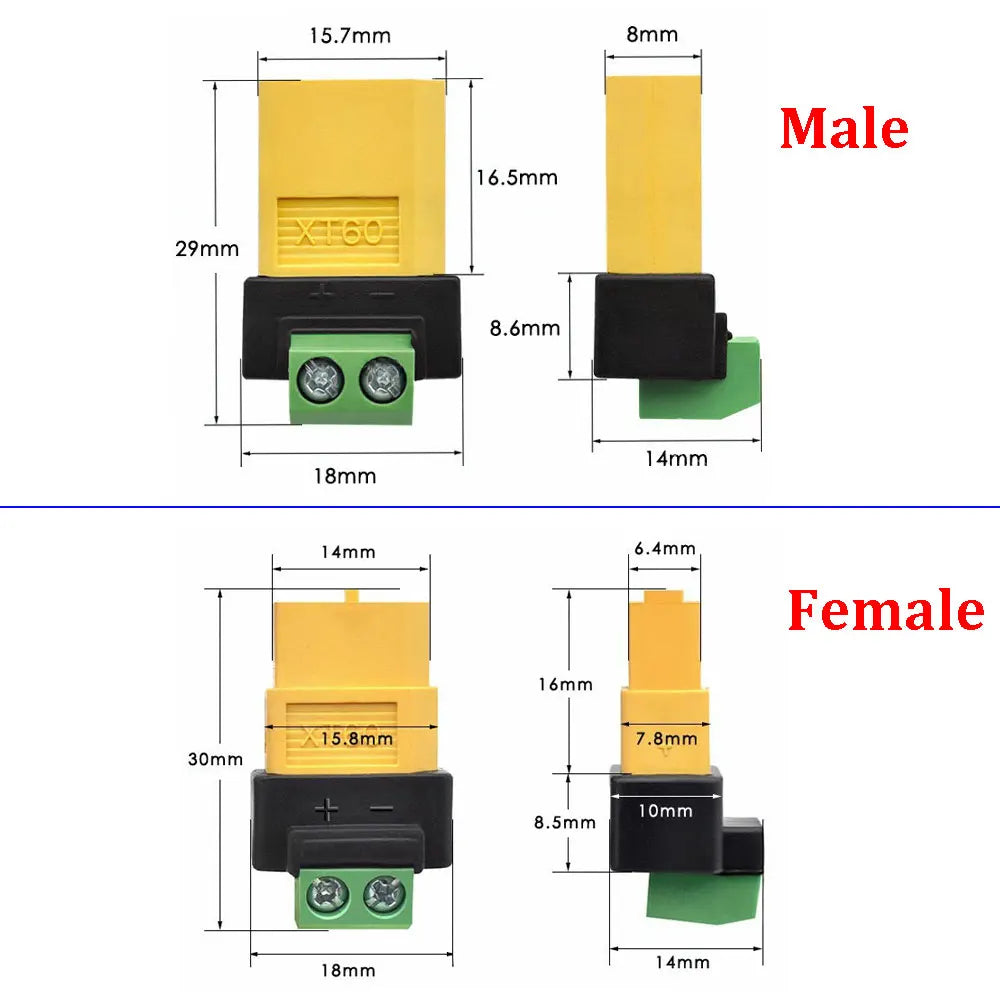 1PC XT60 Male/Female To 2Pin Solderless Power Plugs for Solar Panels Drone XT60 Connectors Screw Terminal Adapter