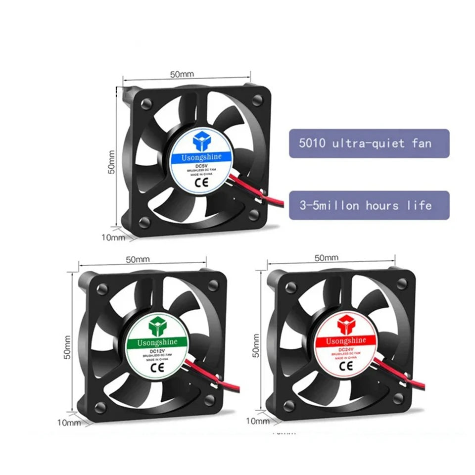 5010/4020/4010/3010 5V/12V/24V Cooling Turbo Fan Brushless 2Pin For 3D Printer Extruder DC Cooler Blower Part Plastic Fans