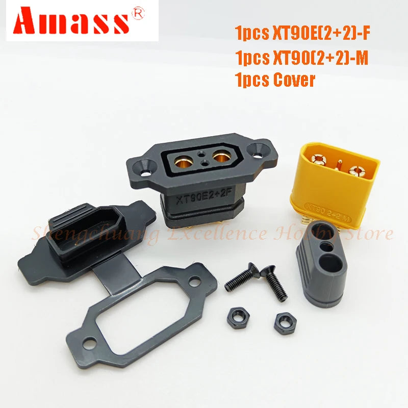Original AMASS XT90E(2+2)F 50A Fixed Female Plug with Signal Pin Gold-plated Connector / XT90(2+2) XT90 for FPV Car Drone