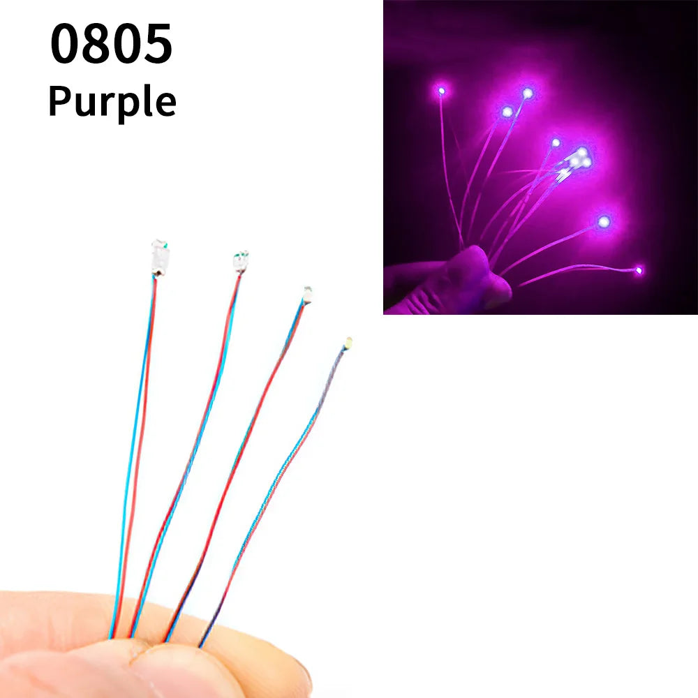 10pcs/Bag 0805 1206 SMD Lamp Wired Micro Litz Led Pre-Soldered Chip Wired 3V Railway Model Toy Light DIY Leads Wires 30cm