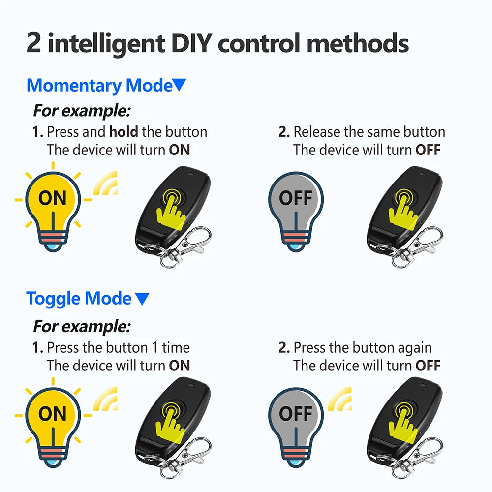 433Mhz Wireless Remote Control Switch DC 6V 12V 24V 30V 36V 10A Mini RF Relay Receiver,50m Transmitter for Pumps Light LED Fan