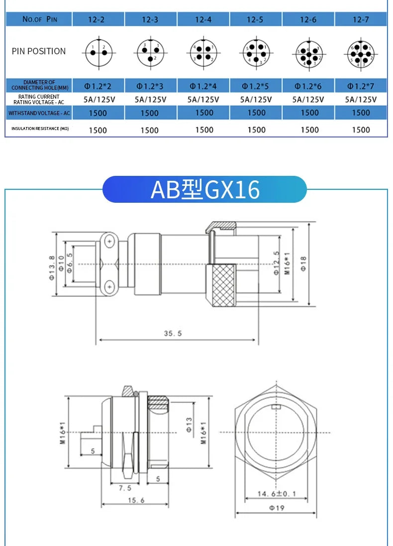 5pcs GX12 GX16 GX20 2 3 4 5 6 7 8 9 10Pin Male Female Butting Wire Cable Circular Aviation Socket Plug Panel Connector