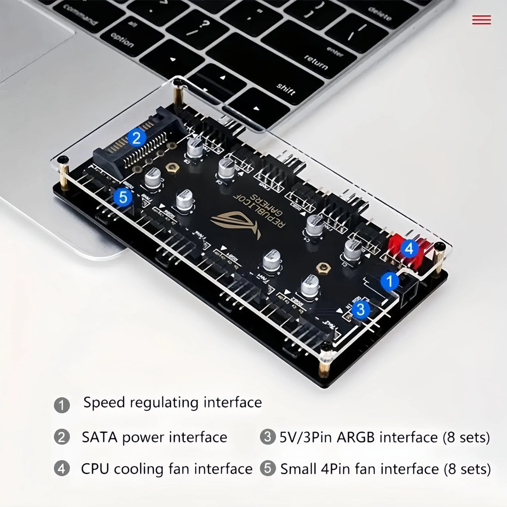 This ARGB Cooling Fan Kit Includes Five 120mm Cooling Fans and a PWM ARGB 2-in-1 Hub, Suitable for Computer Cases (Forward Fan)