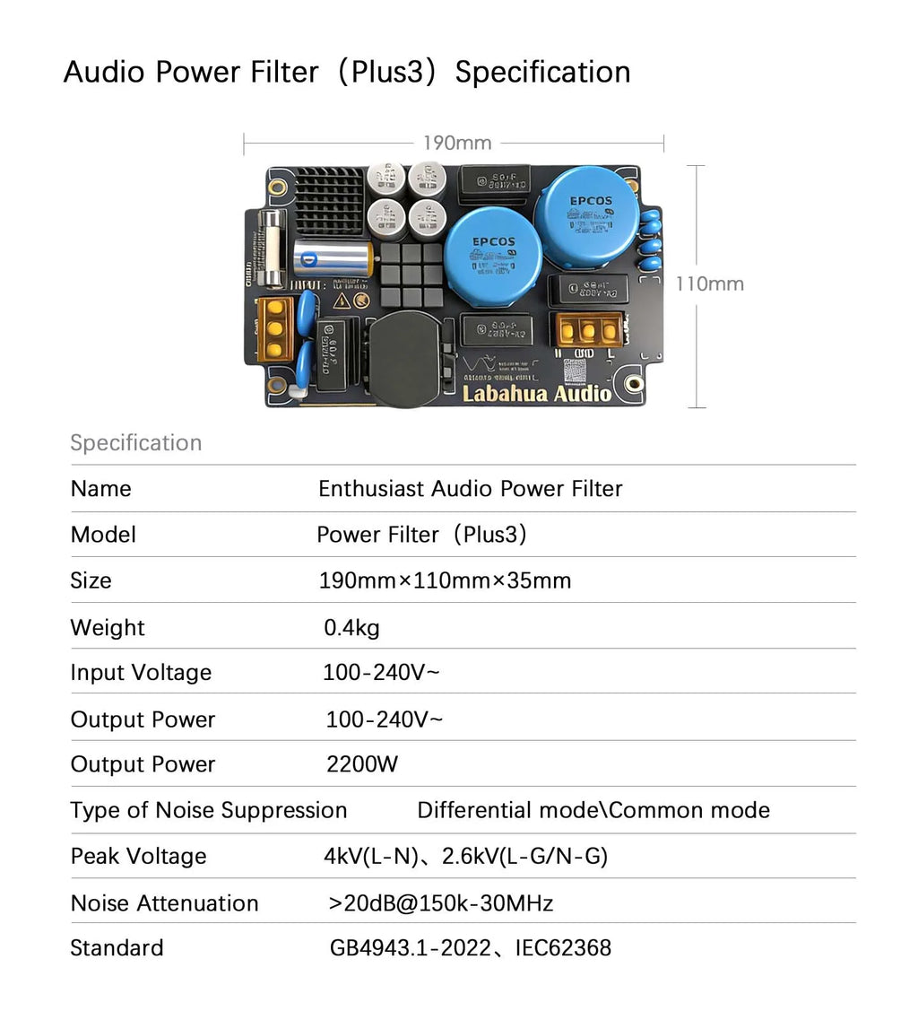 Audio Power EMI Filter Module Alternating Current Power Filter Anti-interference Anti-thunder Audio DIY