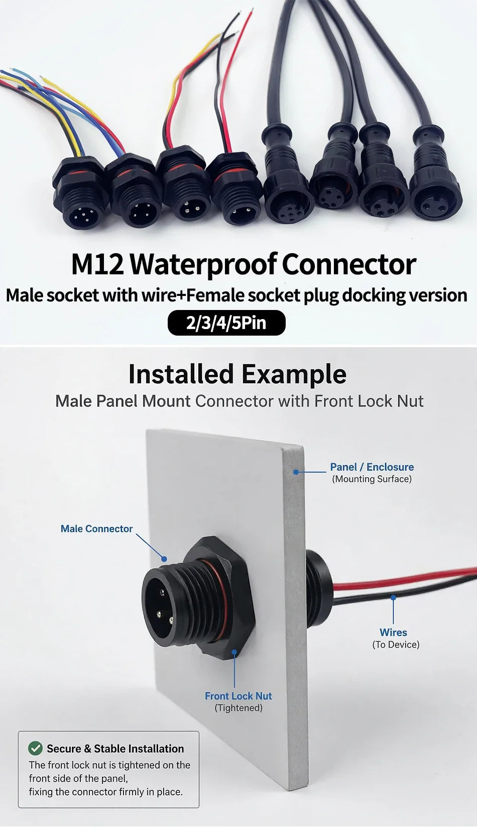 10PCS M12 IP65 Waterproof Aviation Connector Pre-wired Male Female Cable Plug 2P 3P 4P 5Pin Panel Mount Electrical Socket