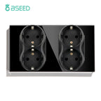 BSEED EU Standard 1/2/3Gang 2Way Wall Touch Switch Light Sensor Switches Wall Socket USB Type-C Crystal Glass Panel 240V Black