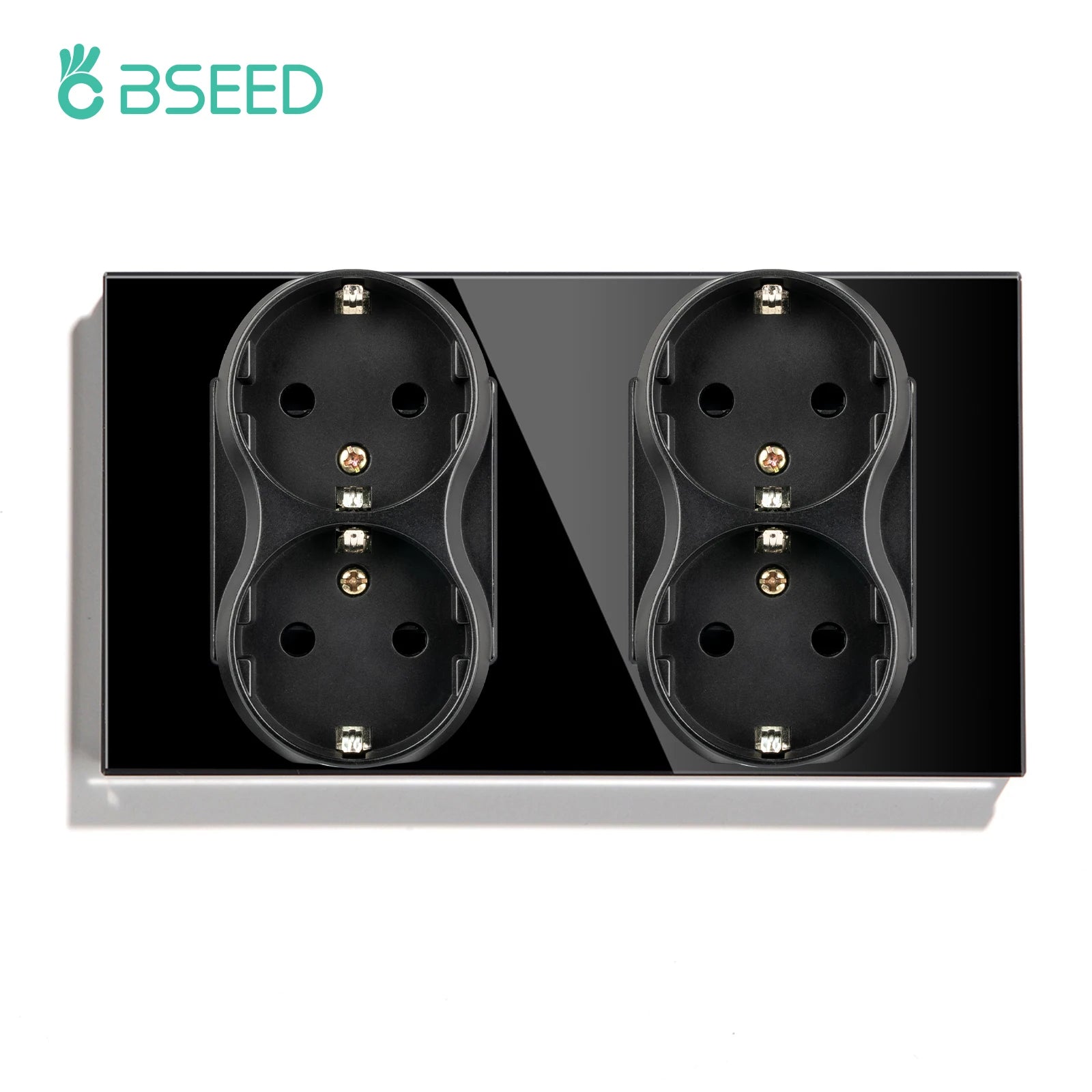 BSEED EU Standard 1/2/3Gang 2Way Wall Touch Switch Light Sensor Switches Wall Socket USB Type-C Crystal Glass Panel 240V Black