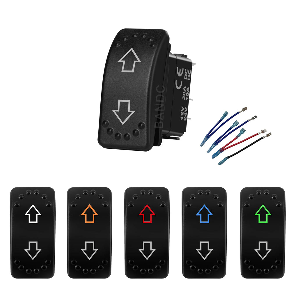 UP DOWN ARROWS Momentary Rocker Switch 7P (ON)-OFF-(ON) DPDT Retractive Switch + Wires for Car Boat Marine Vehicle Yacht Ship