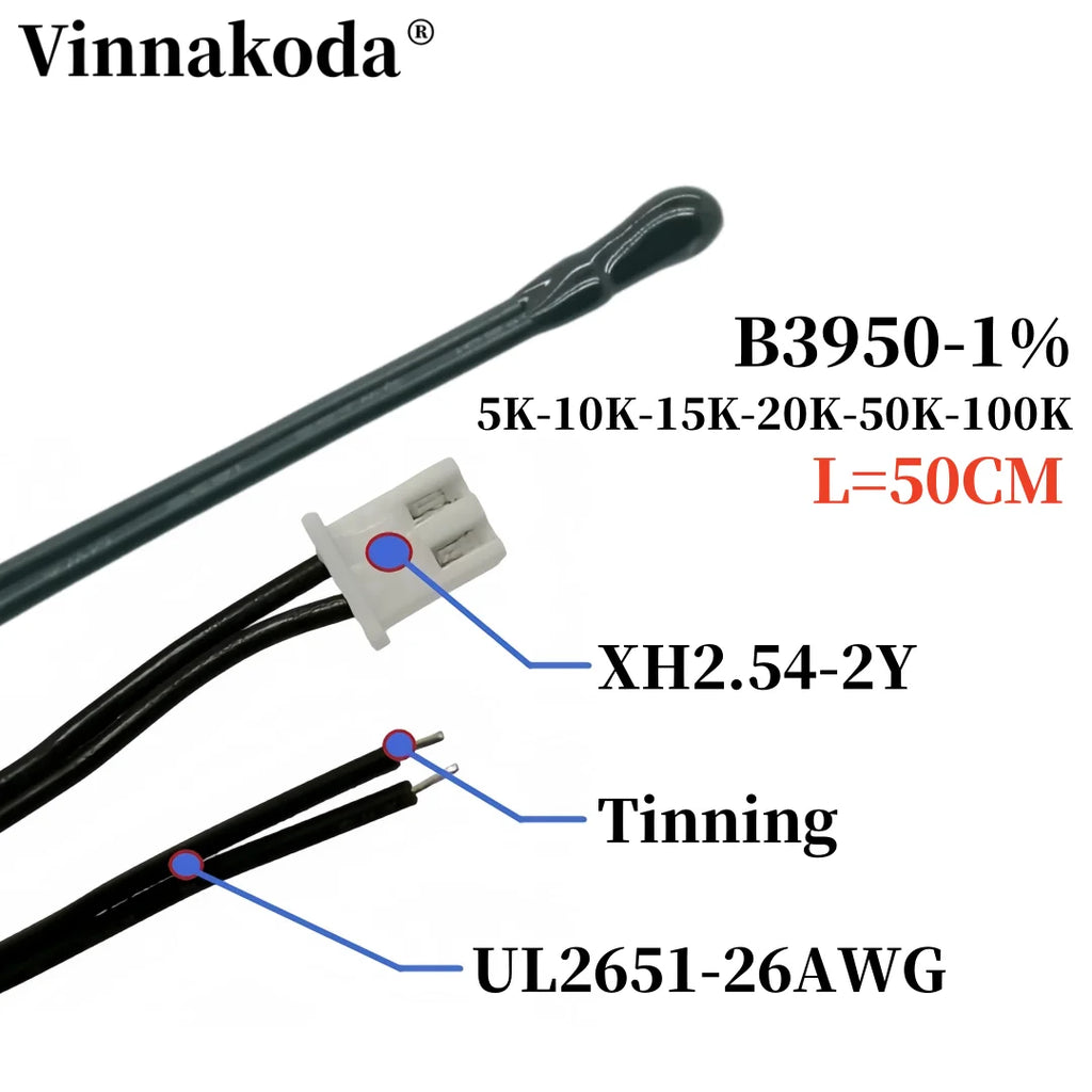 1PCS NTC Thermistor Temperature Sensor B3950 5/10/15/20/50/100K 1% Air Probe Air Conditioning Probe 50CM