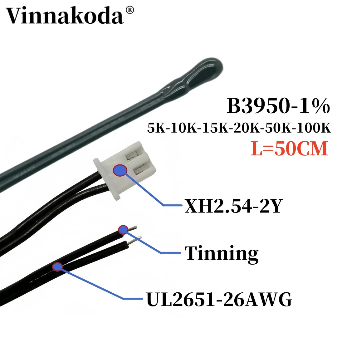 1PCS NTC Thermistor Temperature Sensor B3950 5/10/15/20/50/100K 1% Air Probe Air Conditioning Probe 50CM