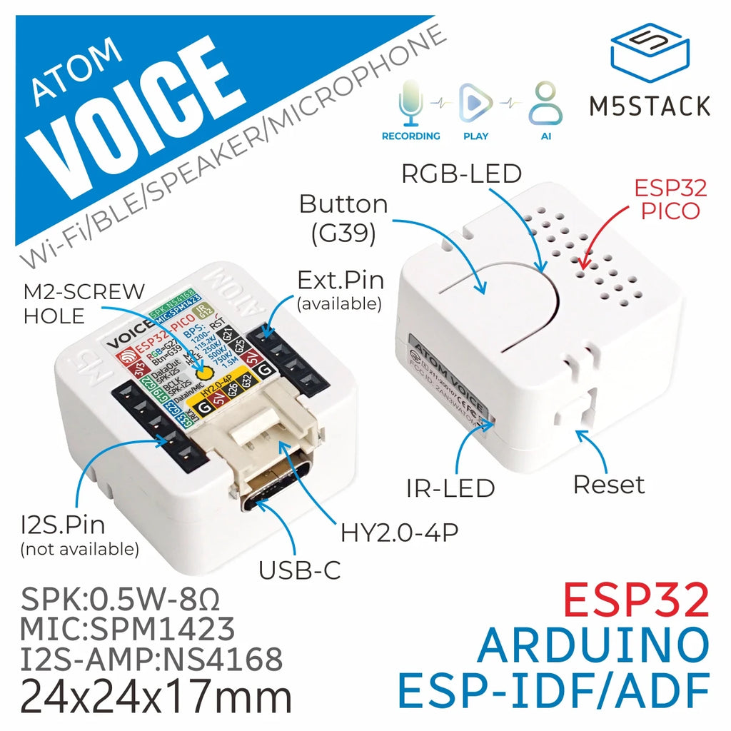 M5Stack Official ATOM Voice or Base ASR ESP32 Programmable Smart Speaker Development Board Kit For Home Assistant Voice Control