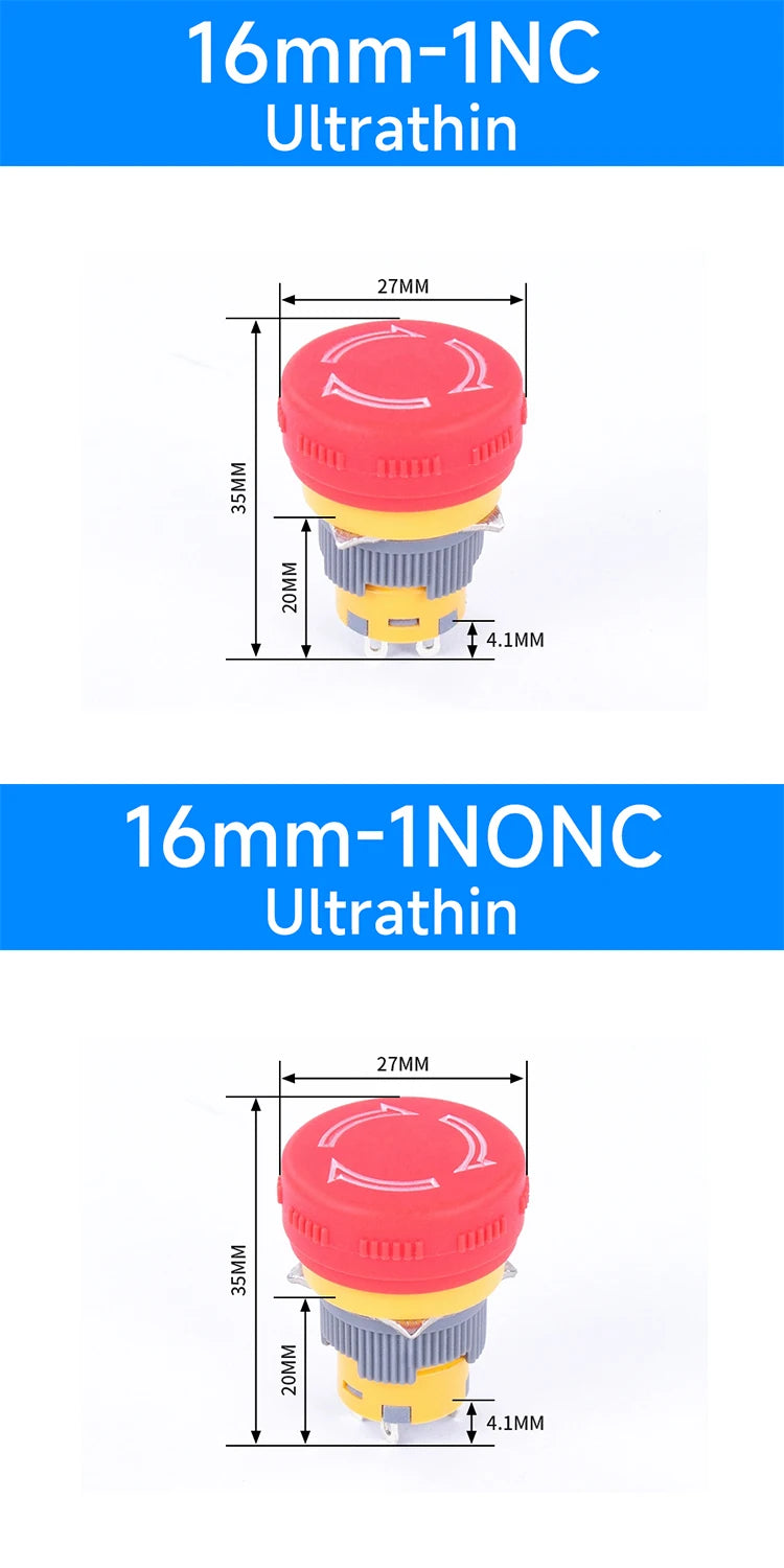 16mm 22mm Ultra Thin Plastic emergency stop button mushroom emergency switch self-locking stop charging pile power outage on off