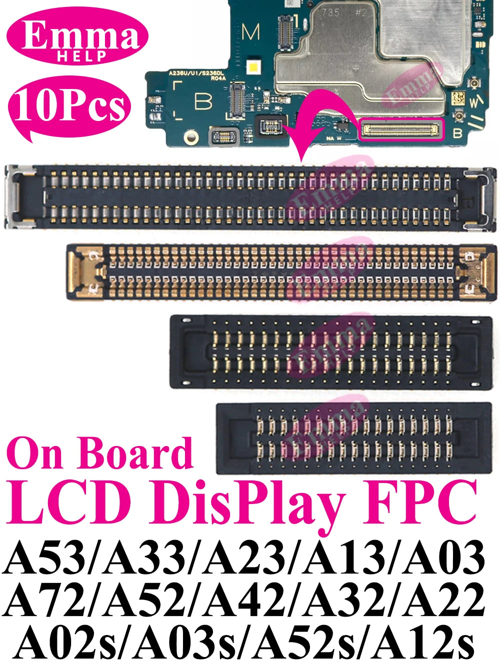 10pcs Original Screen Connector For Samsung A52S A53 A72 A33 A32 A23 A22 A13 A12S A03s A02s A42 LCD Display FPC On Board 78 Pin