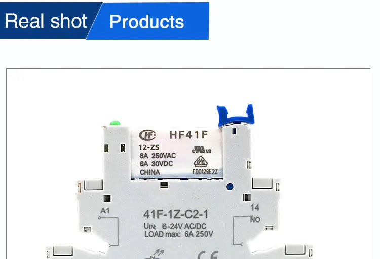 1PCS Slim Relay HF-41F 5V 12V 24V High Frequency Relay Base DIN Rail Relay 41F-5-ZS41F-12-ZS41F-24-ZS LED 6A