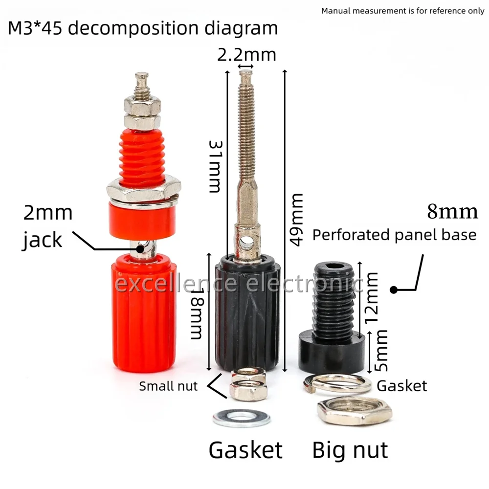 5/10PCS 4mm Banana Socket M3*45 Binding Post Nut Banana Plug Jack Electrical Connector Terminal DIY Parts