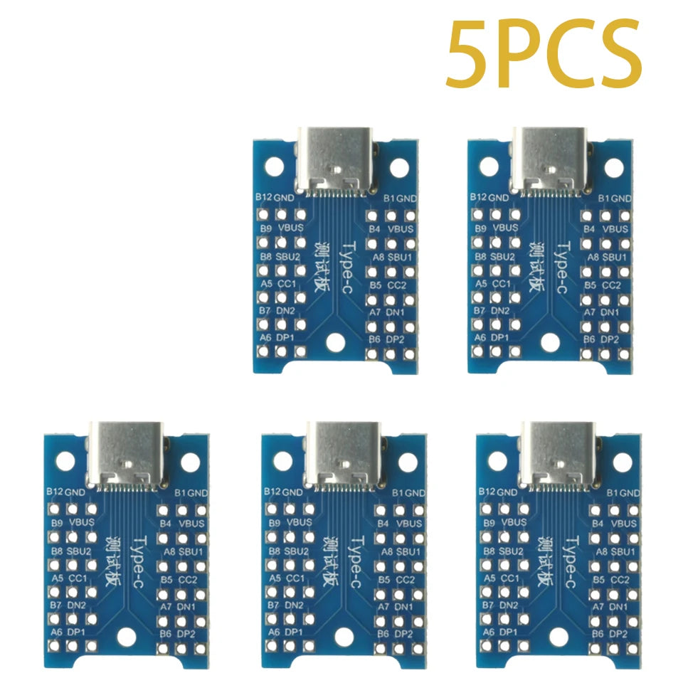 1-50pcs USB Type-C Breakout Board – All Pins Exposed, VBUS GND DP DN CC SBU, for Charging & Data Debugging, DIY Electronics