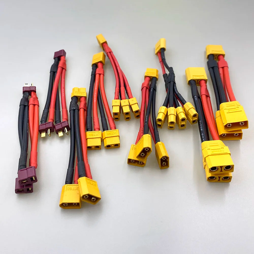 XT60 XT90 T Plug Parallel Battery Connector Male/Female Double Extension Cable Y-Divider/RC Battery Motor3-Way 10AWG 12AWG 14AWG
