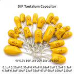 5PCS 10V 16V 25V 35V 50V 1UF 2.2UF 3.3UF 4.7UF 10UF 22UF 33UF 47UF 100UF 220uF 0.1uF 0.22uF 0.47uF 0.68uF DIP Tantalum Capacitor