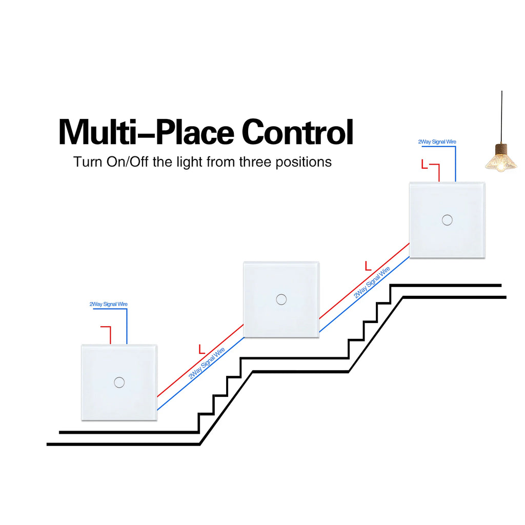 NYWP EU 86*86mm 1Gang 2Way Dual Touch Switch Tempered Glass Panel Stair Switch Bedroom Sensor Switches Cross No Need WI-FI