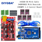 3D Printer 1pcs Mega 2560 R3 + 1pcs RAMPS 1.4 control panel+ 5pcs A4988 or DRV8825 Stepper Motor Drive for 3D printer kit