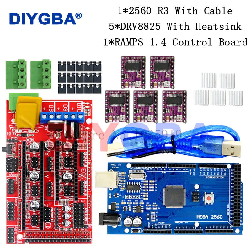 3D Printer 1pcs Mega 2560 R3 + 1pcs RAMPS 1.4 control panel+ 5pcs A4988 or DRV8825 Stepper Motor Drive for 3D printer kit