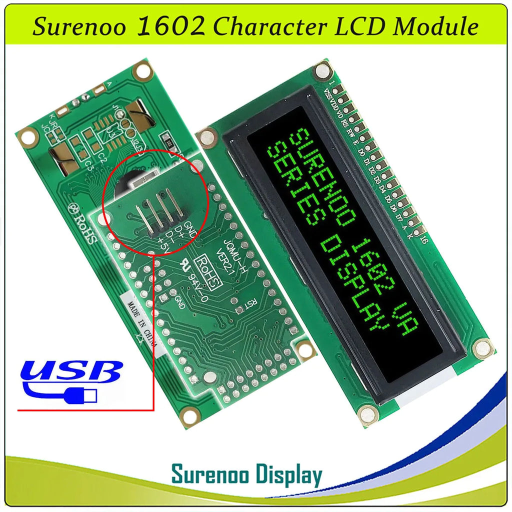 Surenoo LCD2USB USB 162 16X2 1602 Character LCD Module Display Screen Panel sutible LCD Smartie & AIDA64 for DIY PC