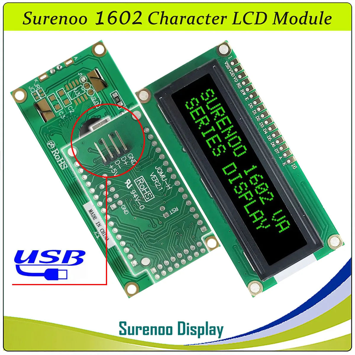 Surenoo LCD2USB USB 162 16X2 1602 Character LCD Module Display Screen Panel sutible LCD Smartie & AIDA64 for DIY PC