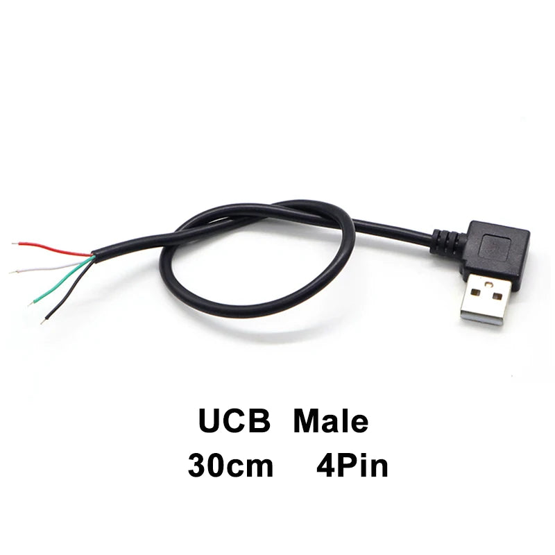 1pcs 2Pin 4Pin Micro USB / Type C Charger Connector USB 2.0 Type A Elbow Head Male Power Supply Extension Cable DIY Data Line