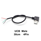 1pcs 2Pin 4Pin Micro USB / Type C Charger Connector USB 2.0 Type A Elbow Head Male Power Supply Extension Cable DIY Data Line