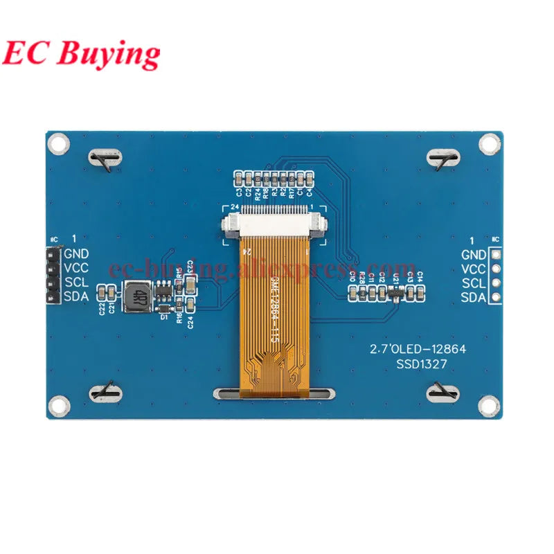 2.7 Inch OLED LCD Display Module 128x64 Drive SSD1325 SSD1327 2.7'' Screen Board 4Pin 7Pin IIC I2C SPI 8-bit Parallel Port White
