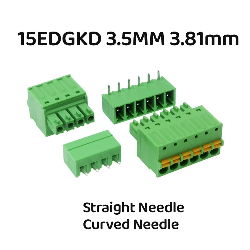 2Sets 15EDG 3.5mm 3.81 Screw Free Plug-in PCB Terminal Block 15EDGKD 3.5MM 3.81mm Spring Press Type Cable Connector 2P 3P 4P-12P
