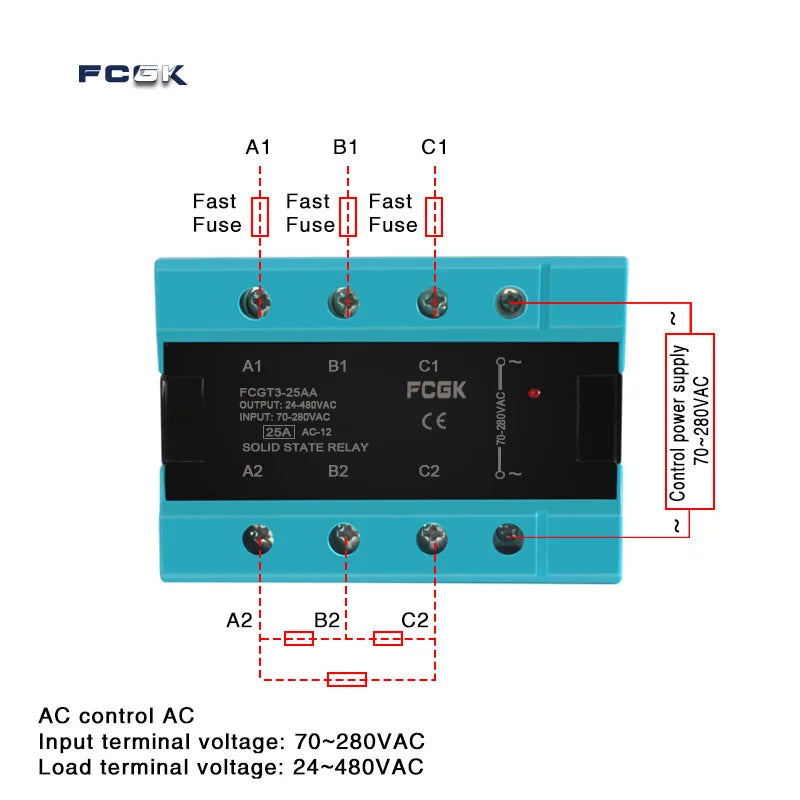 DA Three Phase Solid State Relay  25A 40A 100A DC TO AC 3 Phase SSR 3-32V DC Control 24-480V