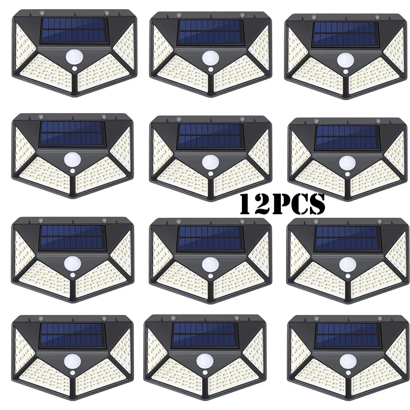 1-12 Pack Solar Lights Outdoor 100 LED Wall Lamp Motion Sensor Lights Waterproof Solar Street Light for Garden Porch Yard Garage