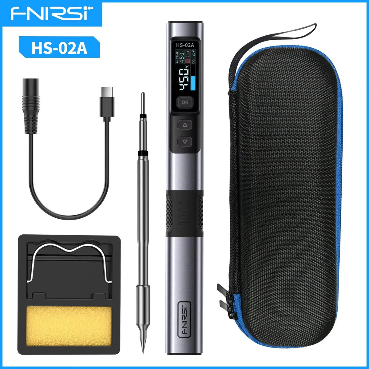 FNIRSI HS-02 Portable Intelligent Soldering Iron 100-450℃ Fast Heat Up 100W Type-C PD Fast Charging for Welding Repair Tools