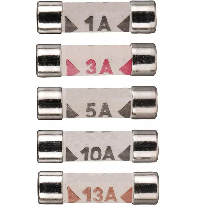 100pcs/boxed 6x25mm Ceramic Fuse 1A 3A 5A 10A 13A British Plug Fuse Insurance Fast Blow Tube Fuses Assortment Kit